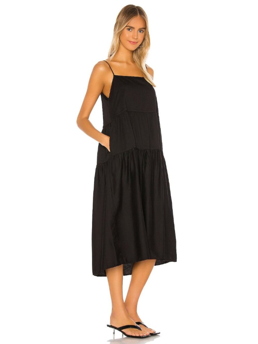 Enza Costa Cotton Tiered Dress in Black Maxi